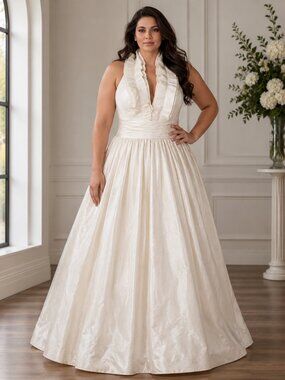 Jim Hjelm Style 8061 Ivory 100% Silk Halter Wedding Gown Size 12